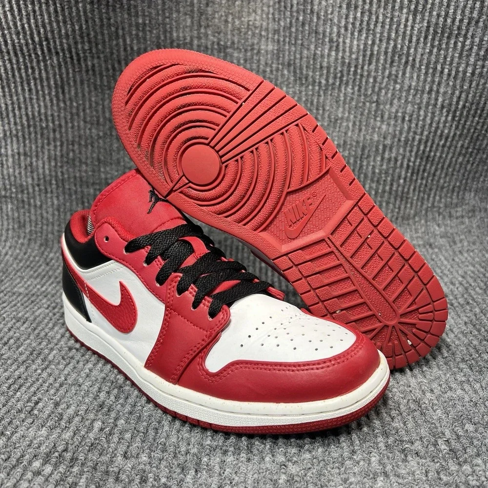 Jordan 1 Low Bulls Men's Size 8 Reverse Black Toe Red Basketball Shoe 55355-163